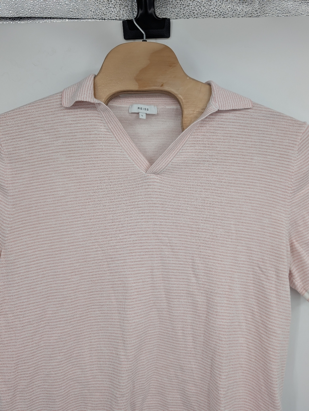 Reiss Men's Open Collar Knit Polo shirt pink sz L